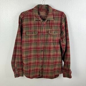 Orvis Heavy Flannel Plaid Shacket Shirt Size M Red Green Outdoors Chore Barn